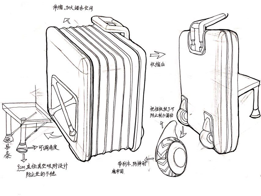 图十八多功能行李箱手绘草图